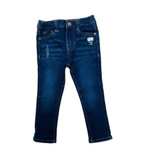 Girls‎ First Toddler Jeans Distressed Denim Flower 18" Embroidery Size 2T